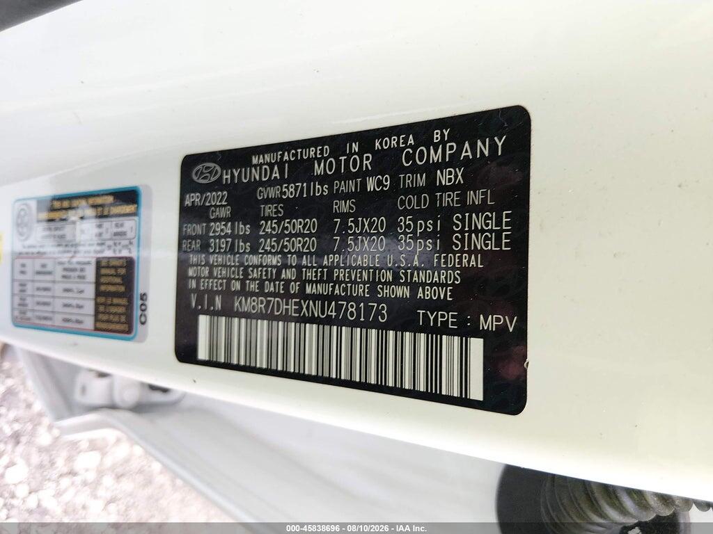 KM8R7DHEXNU478173 2022 HYUNDAI PALISADE photo no. 9