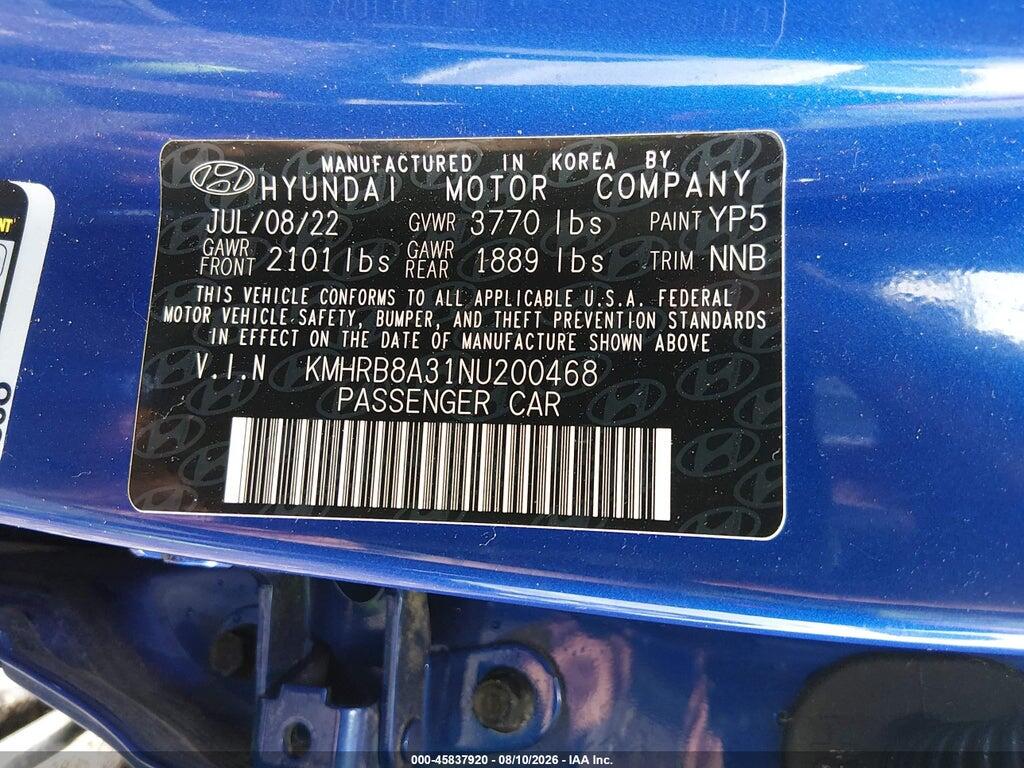 KMHRB8A31NU200468 2022 HYUNDAI VENUE photo no. 9