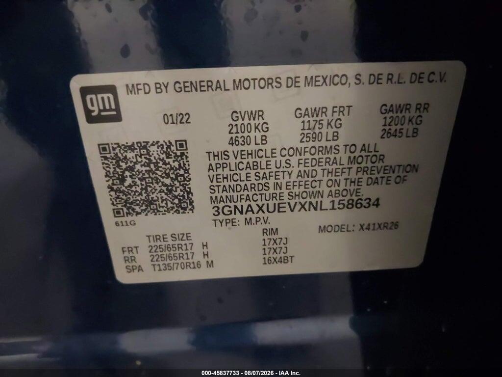 3GNAXUEVXNL158634 2022 CHEVROLET EQUINOX photo no. 9
