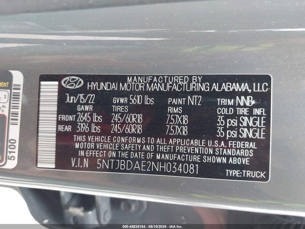 5NTJBDAE2NH034081 2022 HYUNDAI SANTA CRUZ photo no. 9