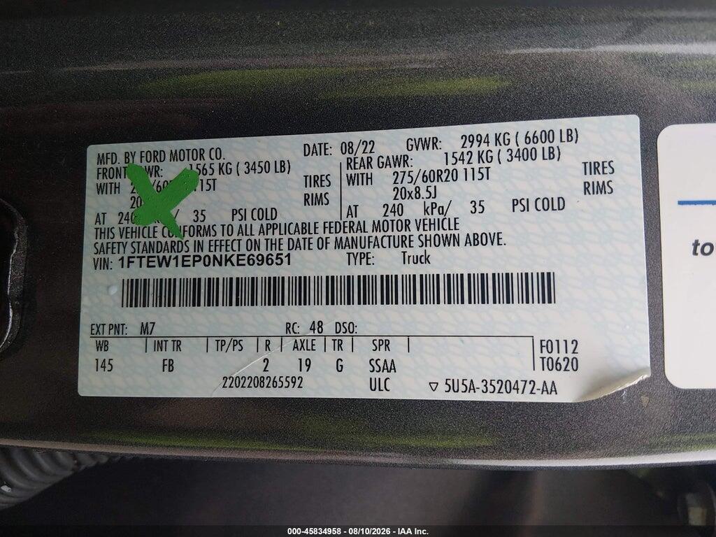 1FTEW1EP0NKE69651 2022 FORD F-150 photo no. 9
