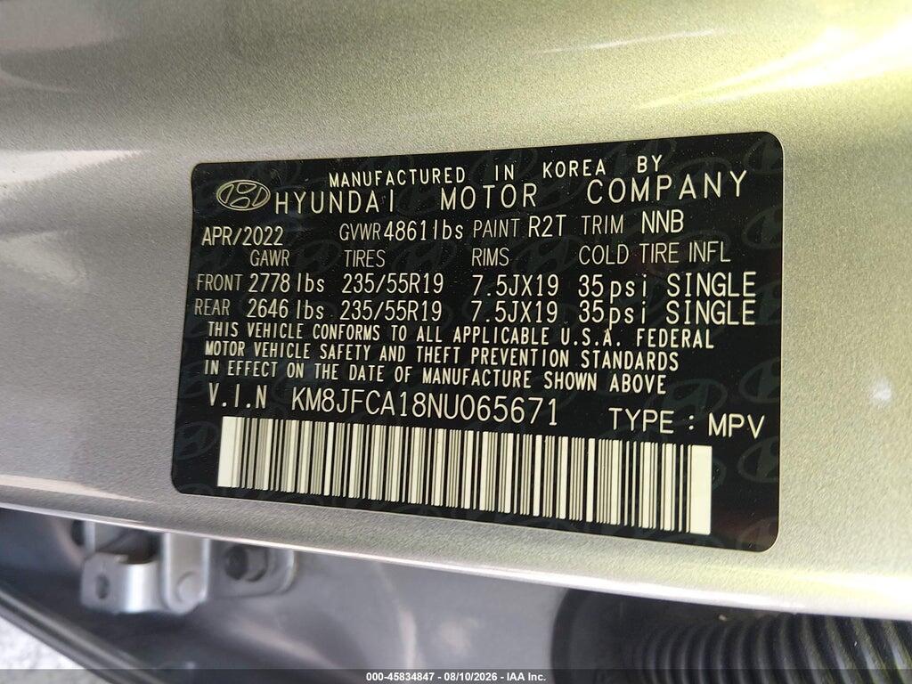 KM8JFCA18NU065671 2022 HYUNDAI TUCSON HYBRID photo no. 9