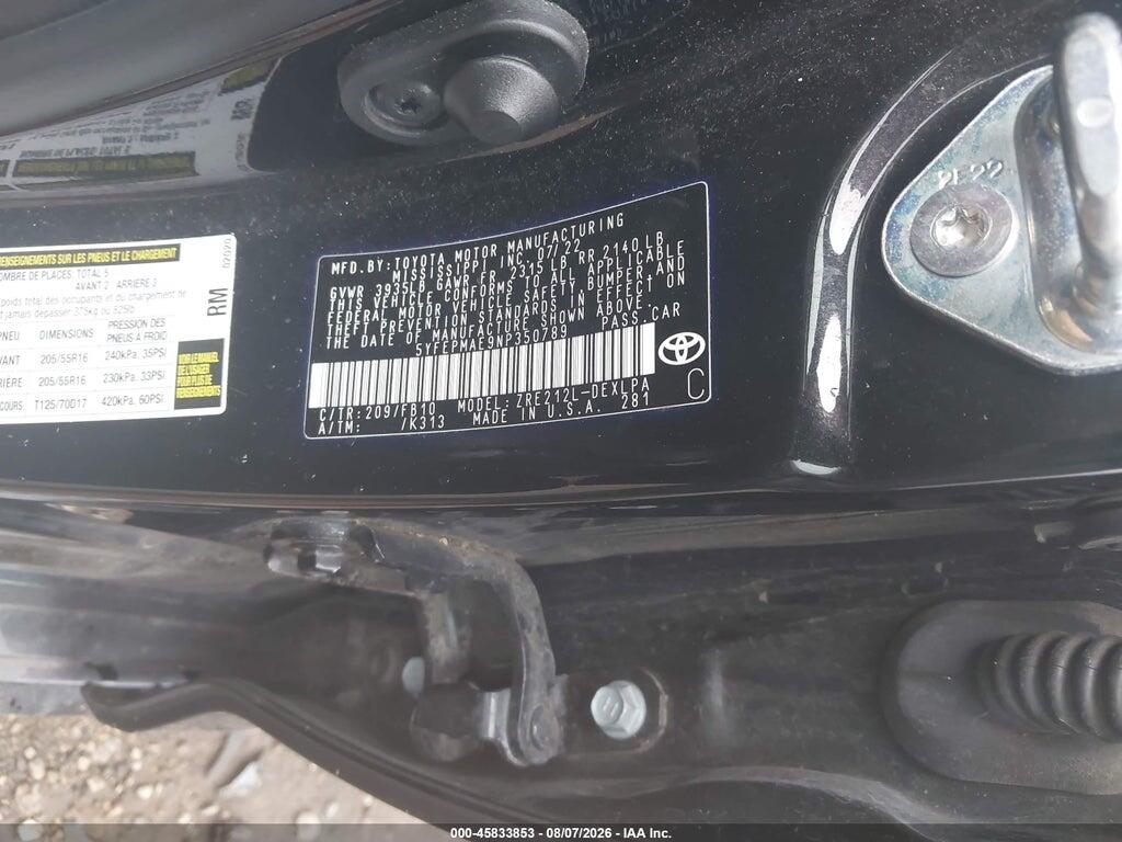 5YFEPMAE9NP350789 2022 TOYOTA COROLLA photo no. 9