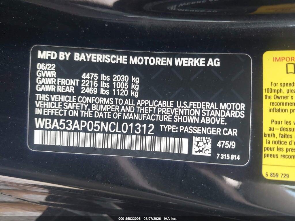 WBA53AP05NCL01312 2022 BMW 430I photo no. 9