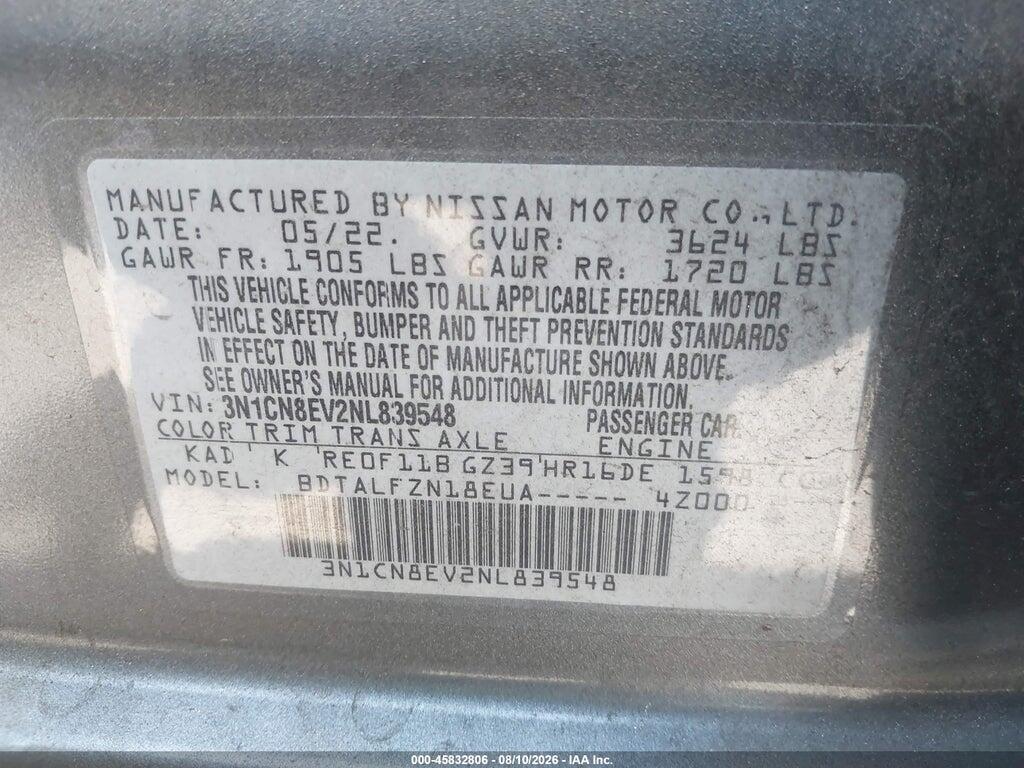 3N1CN8EV2NL839548 2022 NISSAN VERSA photo no. 9