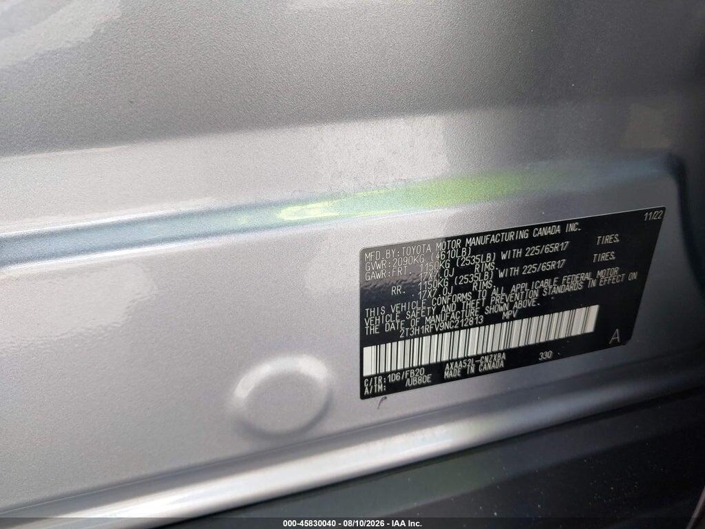 2T3H1RFV9NC212813 2022 TOYOTA RAV4 photo no. 9