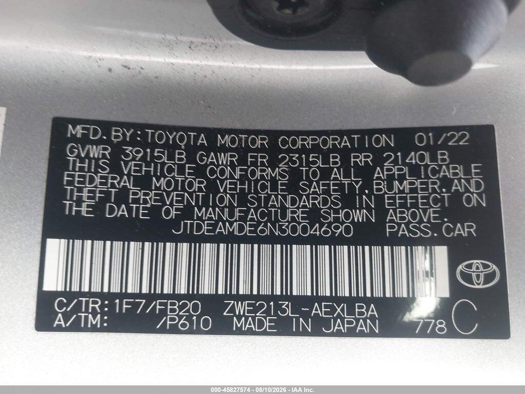 JTDEAMDE6N3004690 2022 TOYOTA COROLLA photo no. 9