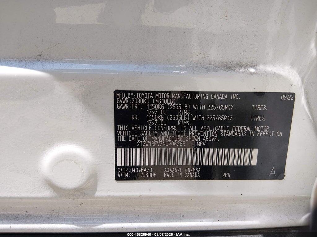 2T3W1RFV7NC206385 2022 TOYOTA RAV4 photo no. 9
