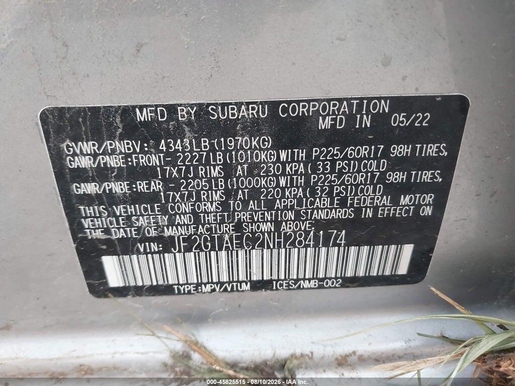 JF2GTAEC2NH284174 2022 SUBARU CROSSTREK photo no. 9