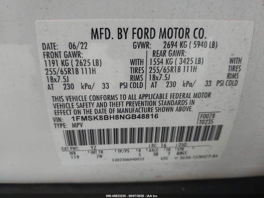 1FMSK8BH8NGB48816 2022 FORD EXPLORER photo no. 9