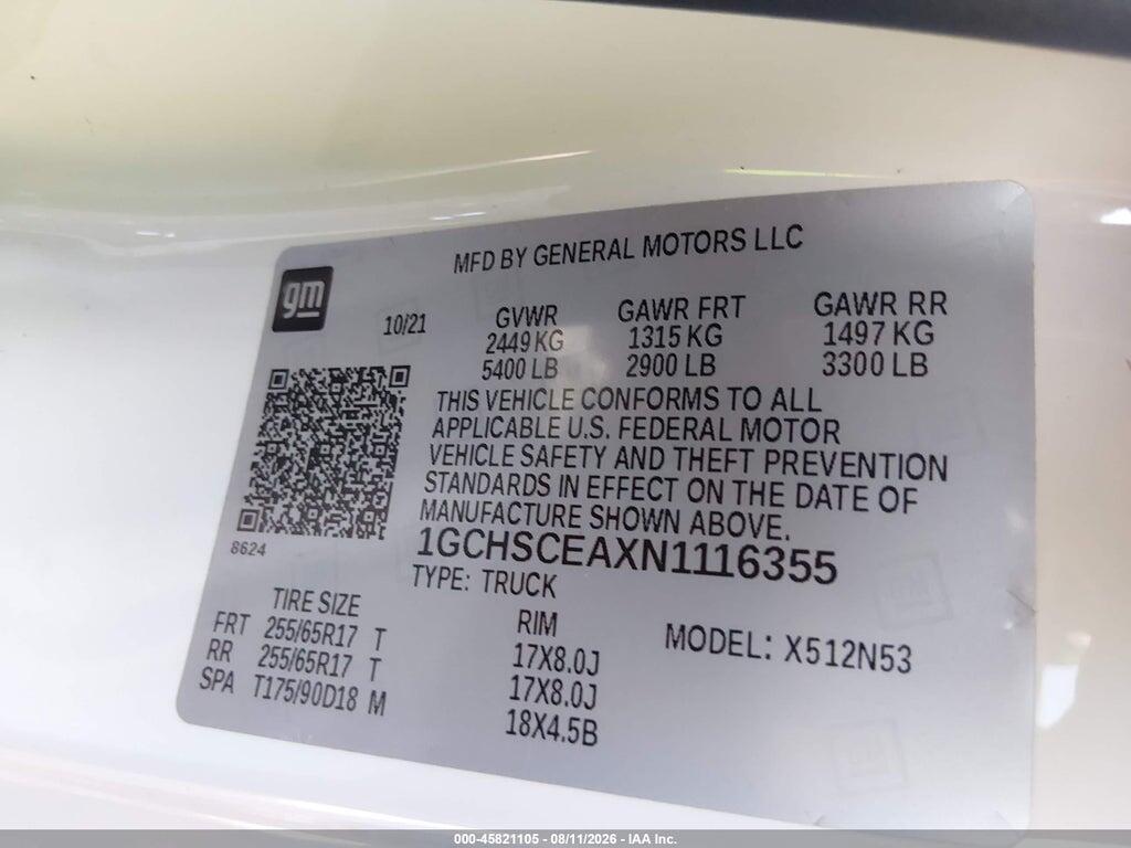 1GCHSCEAXN1116355 2022 CHEVROLET COLORADO photo no. 9