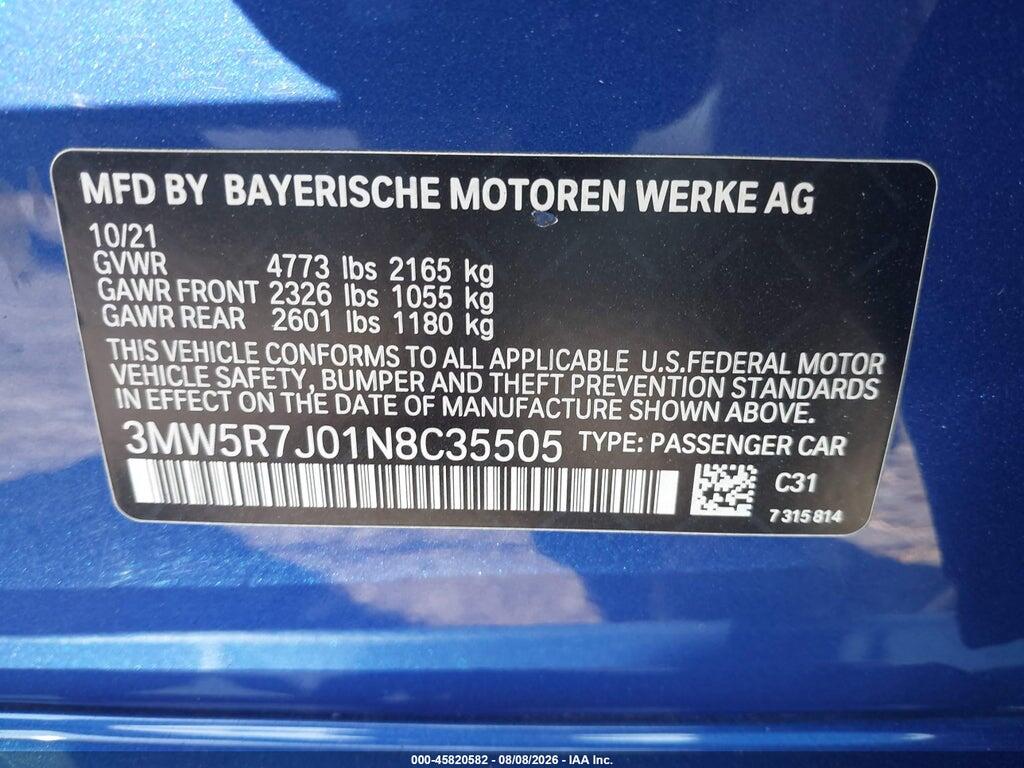 3MW5R7J01N8C35505 2022 BMW 330I photo no. 9