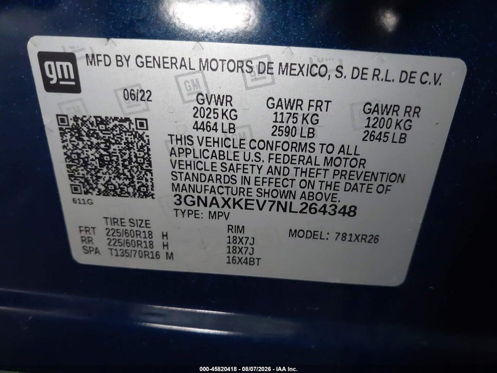 3GNAXKEV7NL264348 2022 CHEVROLET EQUINOX photo no. 9