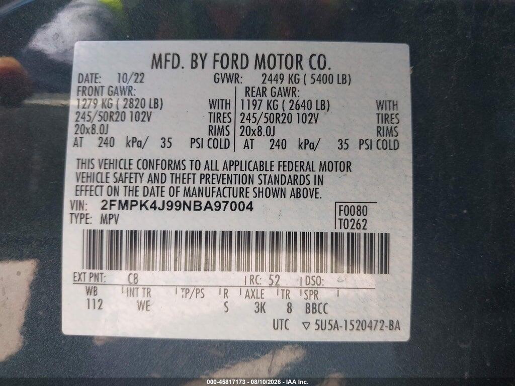 2FMPK4J99NBA97004 2022 FORD EDGE photo no. 9
