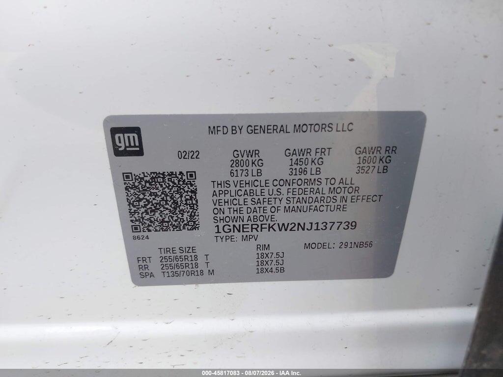 1GNERFKW2NJ137739 2022 CHEVROLET TRAVERSE photo no. 9