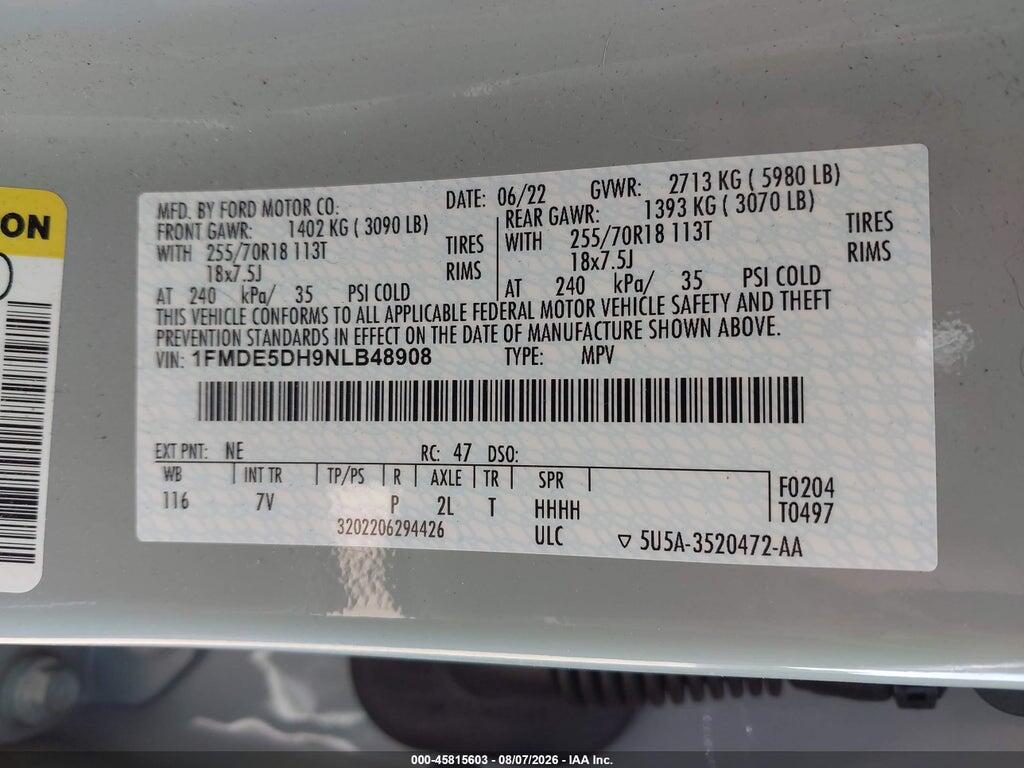 1FMDE5DH9NLB48908 2022 FORD BRONCO photo no. 9