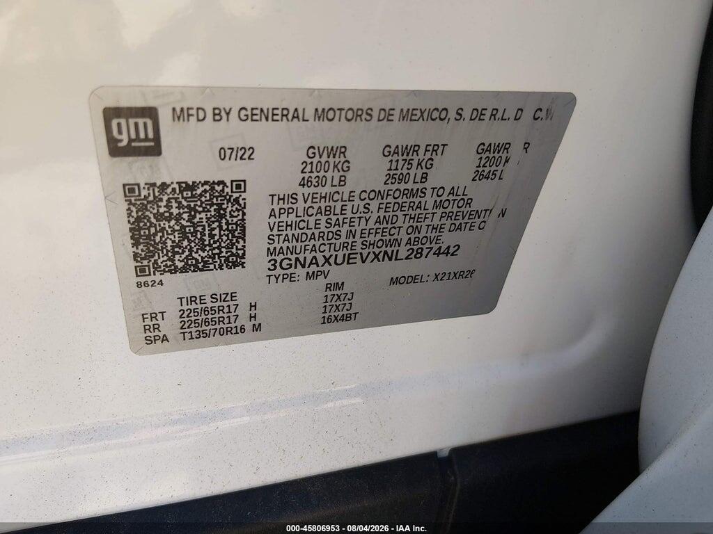 3GNAXUEVXNL287442 2022 CHEVROLET EQUINOX photo no. 9