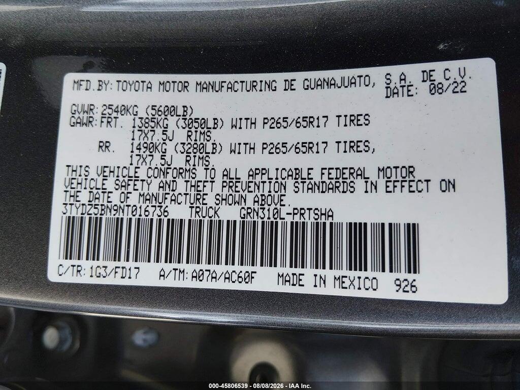 3TYDZ5BN9NT016736 2022 TOYOTA TACOMA photo no. 9