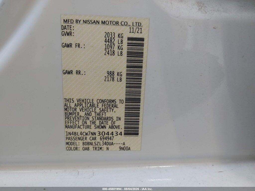 1N4BL4CW7NN304434 2022 NISSAN ALTIMA photo no. 9