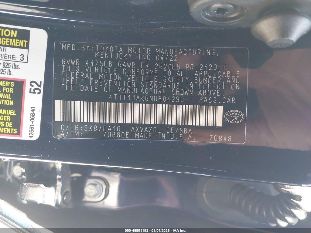 4T1T11AK6NU684290 2022 TOYOTA CAMRY photo no. 9