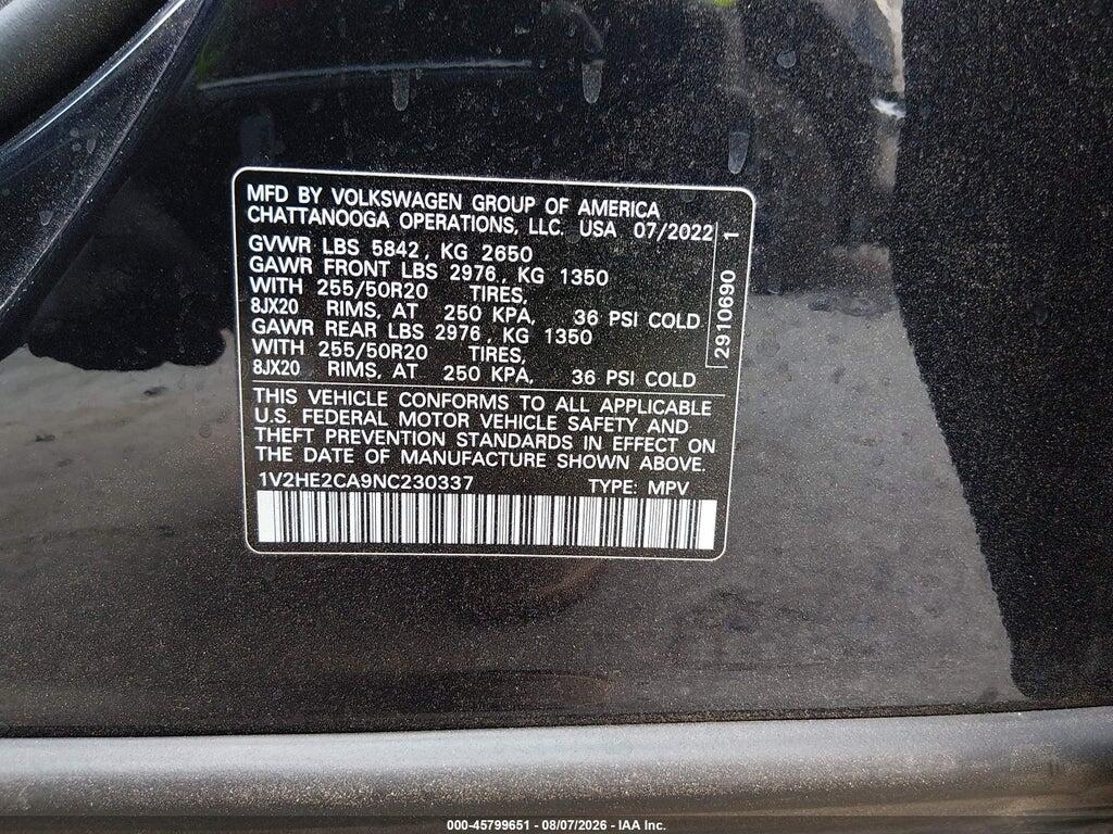 1V2HE2CA9NC230337 2022 VOLKSWAGEN ATLAS CROSS SPORT photo no. 9