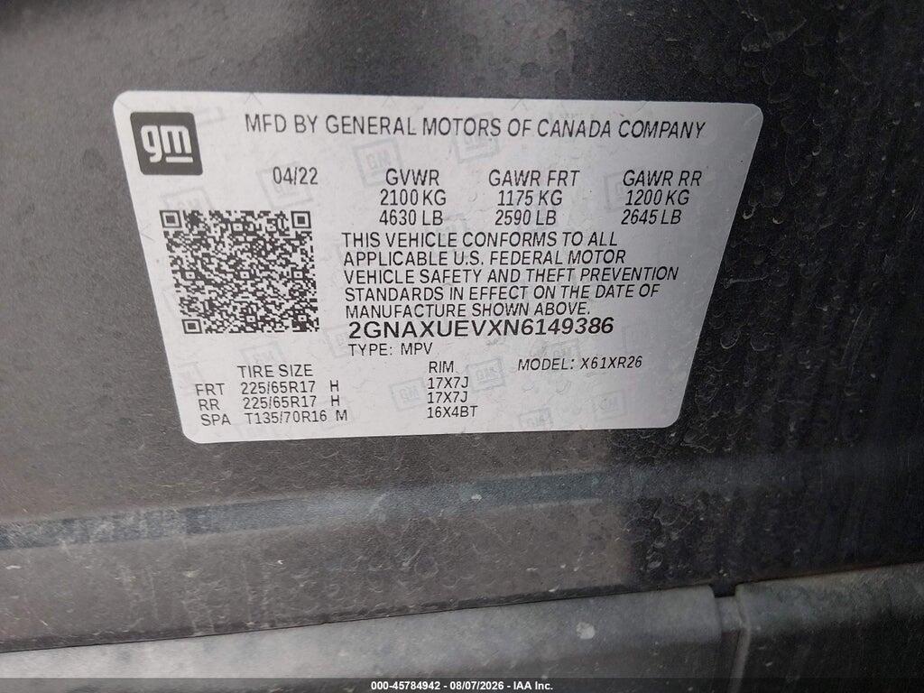 2GNAXUEVXN6149386 2022 CHEVROLET EQUINOX photo no. 9