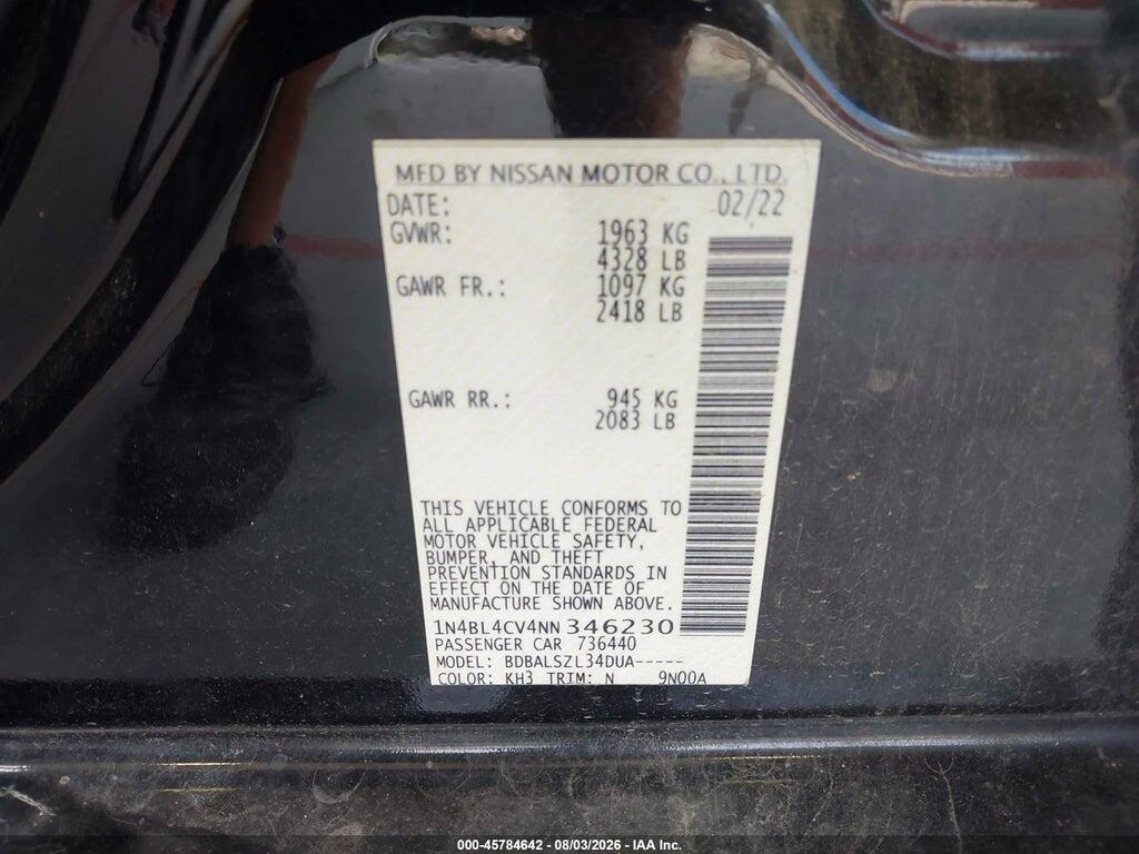 1N4BL4CV4NN346230 2022 NISSAN ALTIMA photo no. 9