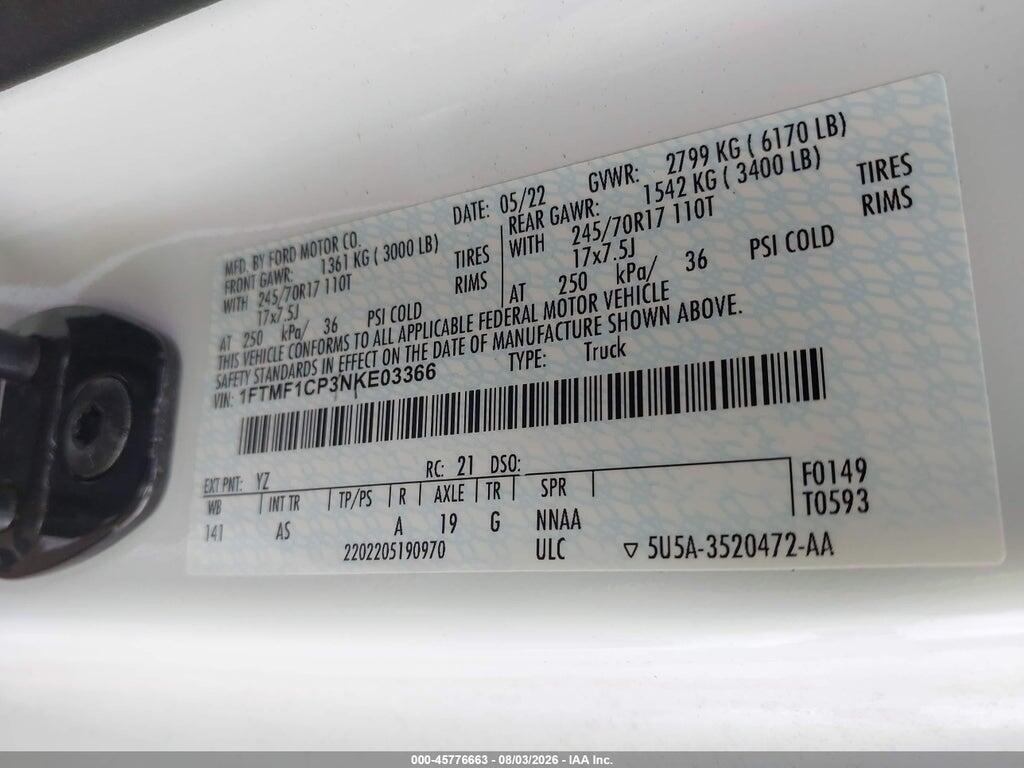 1FTMF1CP3NKE03366 2022 FORD F-150 photo no. 9