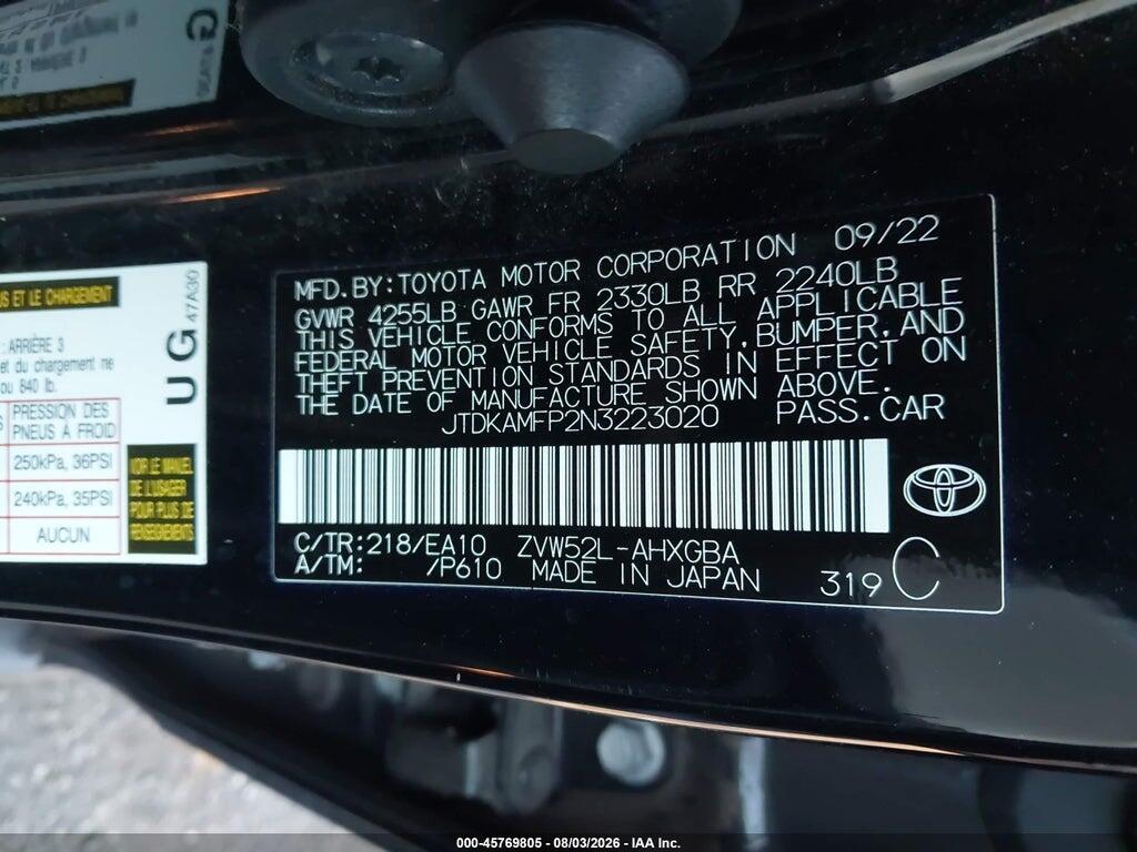 JTDKAMFP2N3223020 2022 TOYOTA PRIUS PRIME photo no. 9