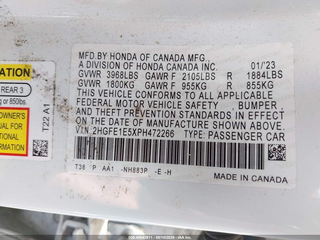 2HGFE1E5XPH472266 2023 HONDA CIVIC SI photo no. 9