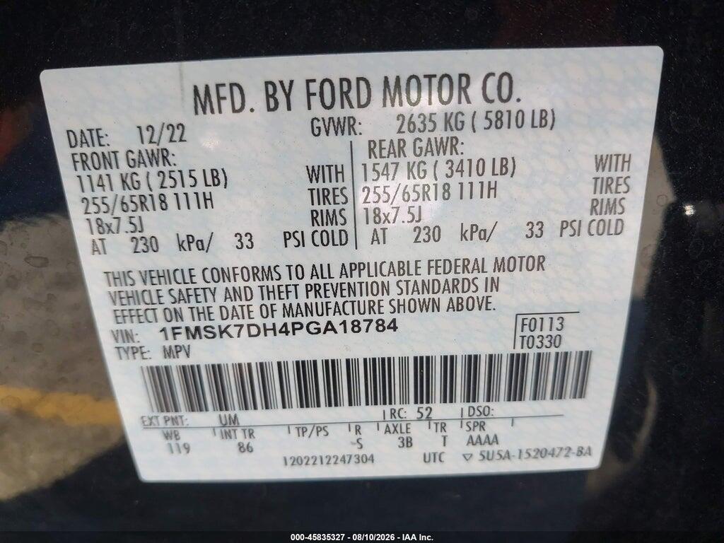 1FMSK7DH4PGA18784 2023 FORD EXPLORER photo no. 9