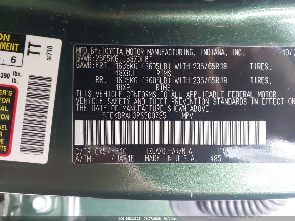 5TDKDRAH3PS500795 2023 TOYOTA HIGHLANDER photo no. 9