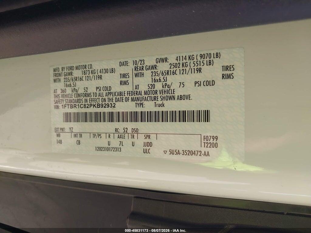 1FTBR1C82PKB92932 2023 FORD TRANSIT-250 photo no. 9
