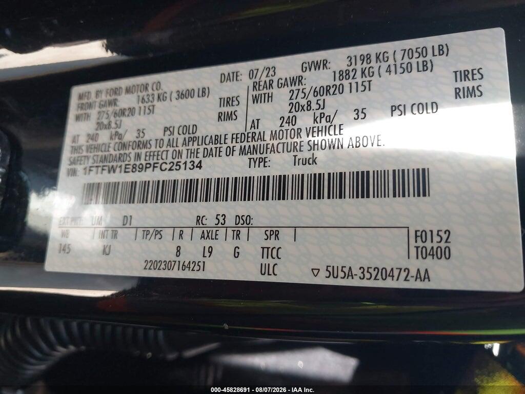 1FTFW1E89PFC25134 2023 FORD F-150 photo no. 9