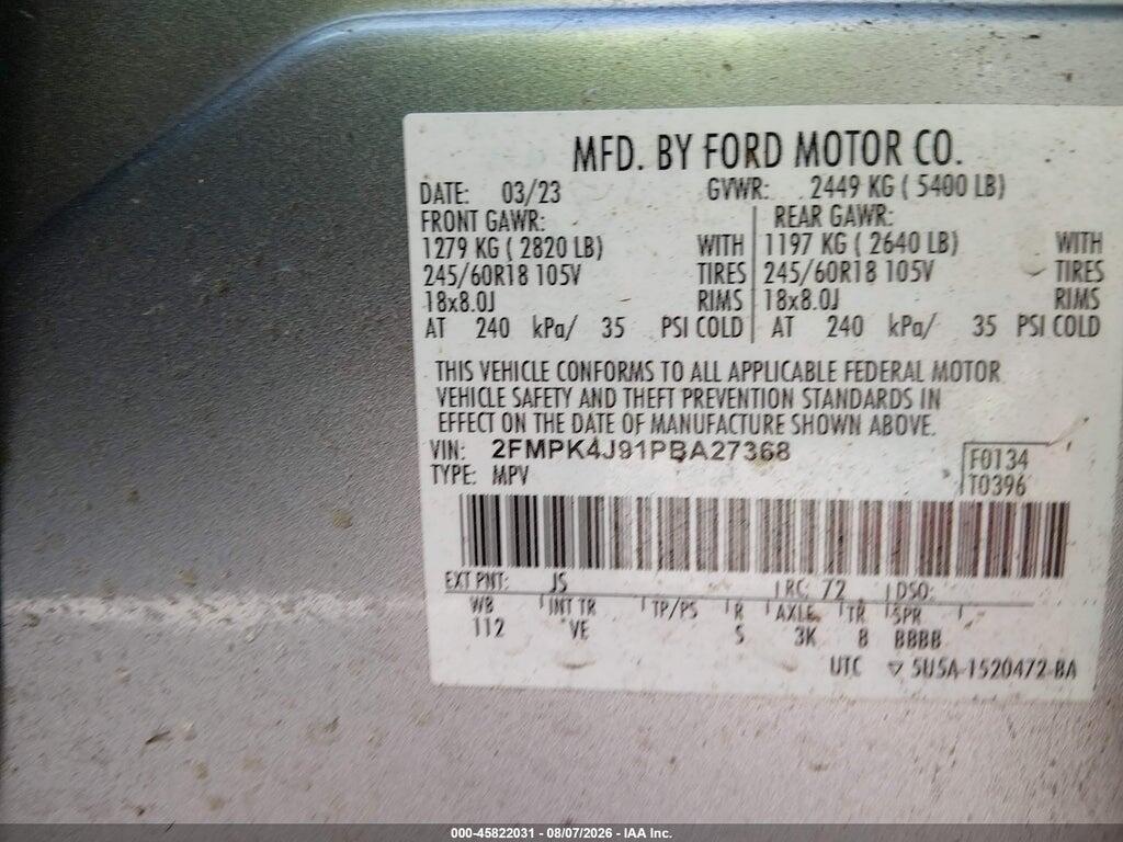 2FMPK4J91PBA27368 2023 FORD EDGE photo no. 9