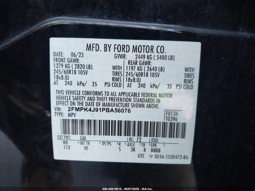 2FMPK4J91PBA56076 2023 FORD EDGE photo no. 9