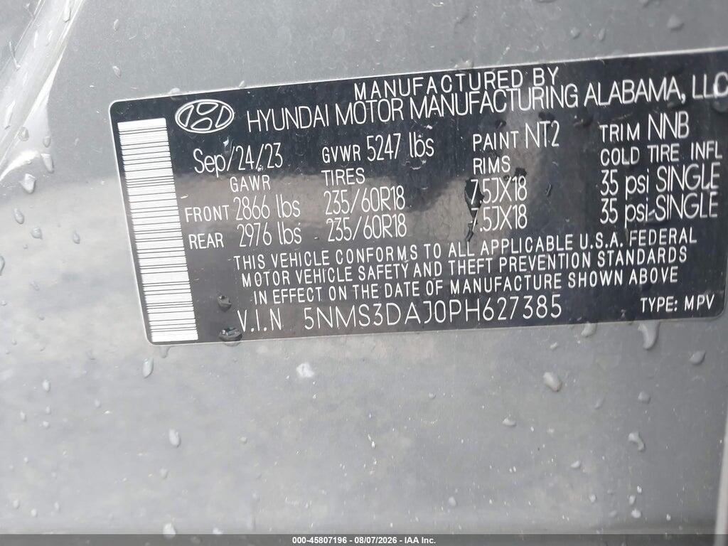 5NMS3DAJ0PH627385 2023 HYUNDAI SANTA FE photo no. 9