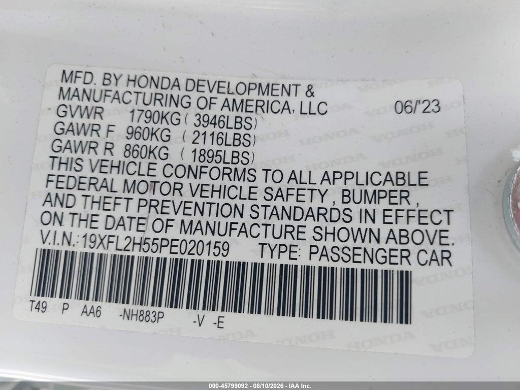 19XFL2H55PE020159 2023 HONDA CIVIC photo no. 9