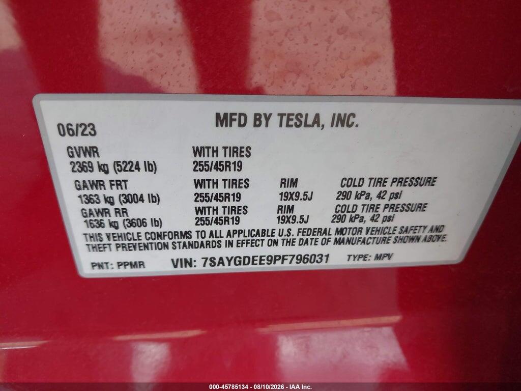 7SAYGDEE9PF796031 2023 TESLA MODEL Y photo no. 9