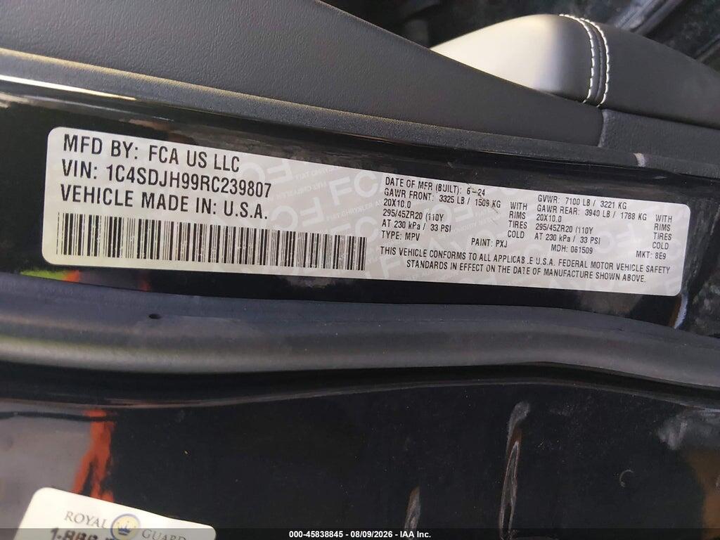 1C4SDJH99RC239807 2024 DODGE DURANGO photo no. 9