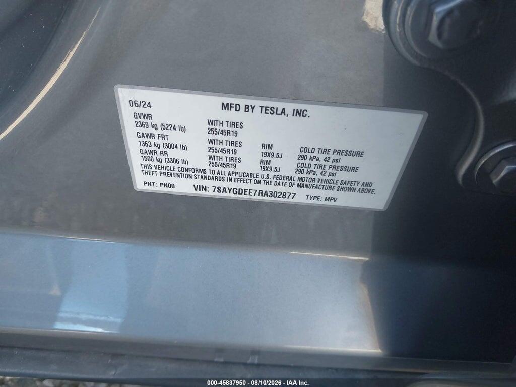 7SAYGDEE7RA302877 2024 TESLA MODEL Y photo no. 9