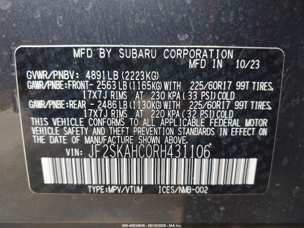 JF2SKAHC0RH431106 2024 SUBARU FORESTER photo no. 9