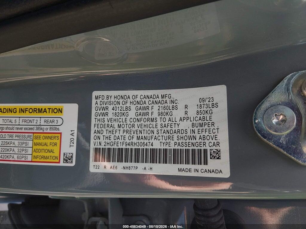 2HGFE1F94RH306474 2024 HONDA CIVIC photo no. 9
