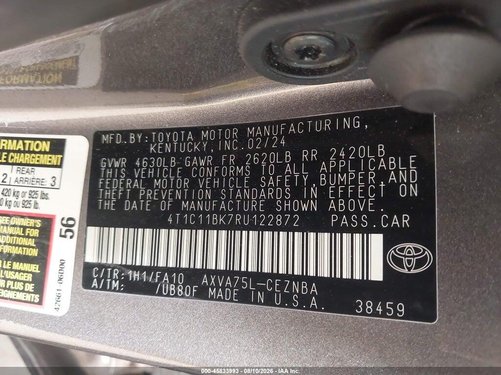 4T1C11BK7RU122872 2024 TOYOTA CAMRY photo no. 9