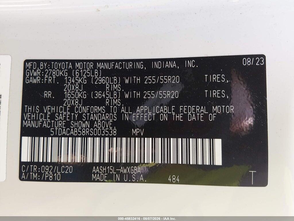 5TDACAB58RS003538 2024 TOYOTA GRAND HIGHLANDER photo no. 9