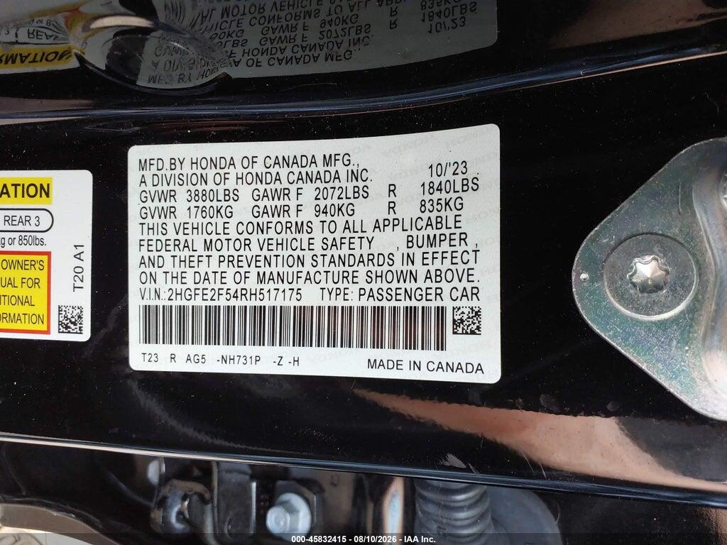 2HGFE2F54RH517175 2024 HONDA CIVIC photo no. 9