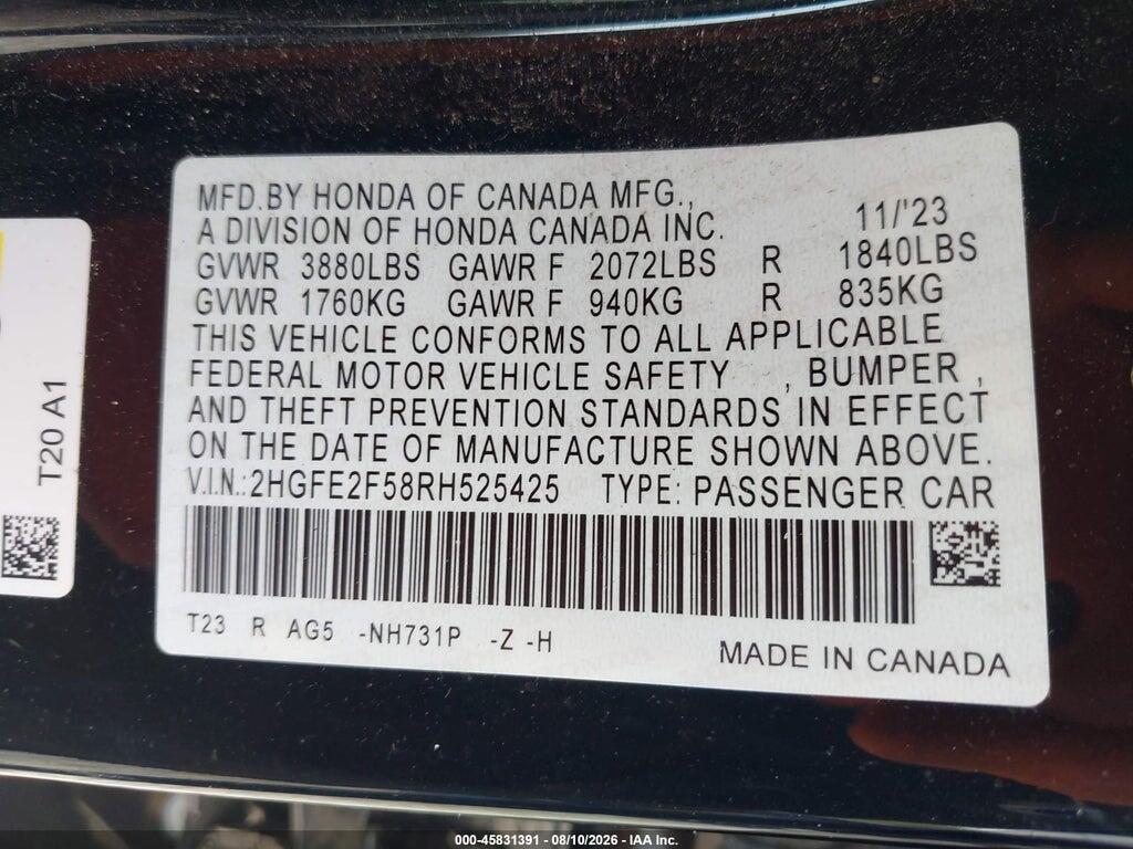 2HGFE2F58RH525425 2024 HONDA CIVIC photo no. 9