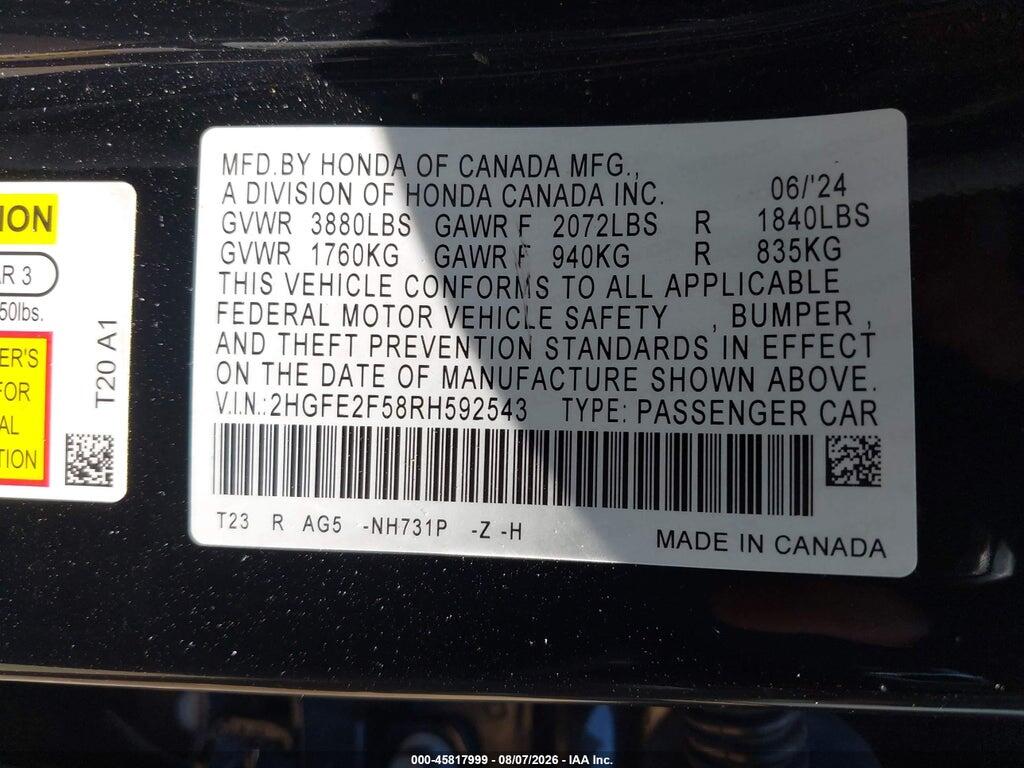 2HGFE2F58RH592543 2024 HONDA CIVIC photo no. 9