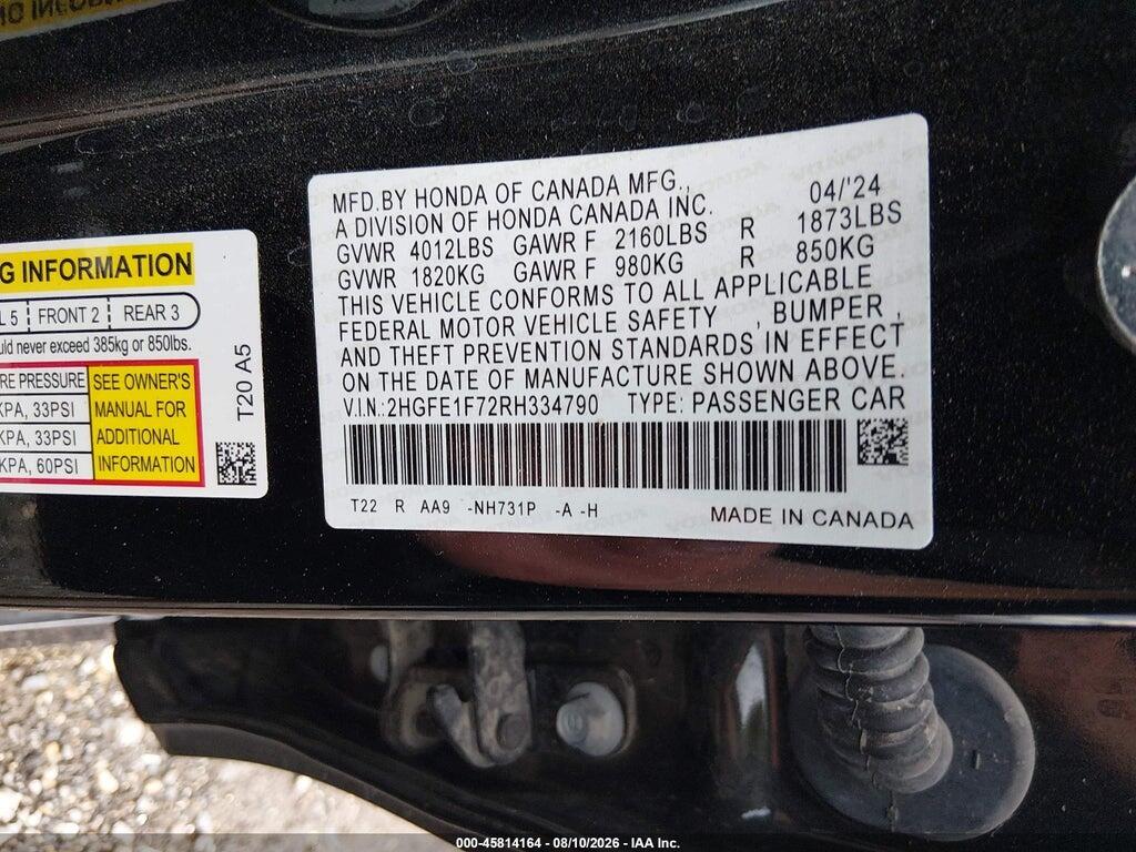 2HGFE1F72RH334790 2024 HONDA CIVIC photo no. 9