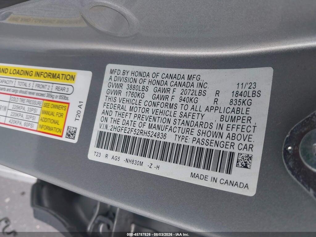 2HGFE2F52RH524836 2024 HONDA CIVIC photo no. 9